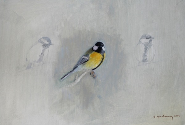 fågel konst målning talgoxe